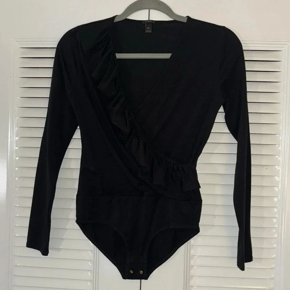 J.Crew Black Ruffle Bodysuit